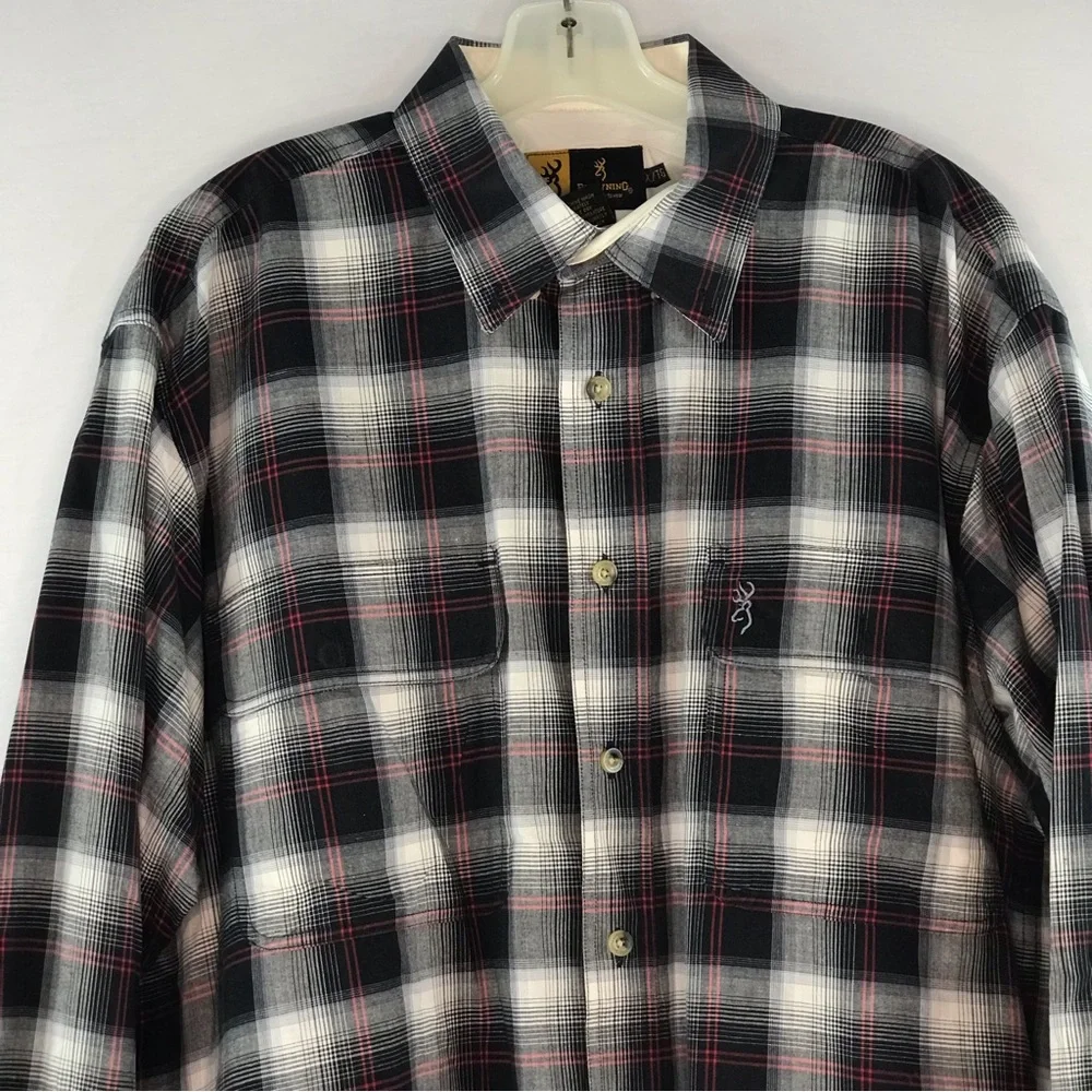 Browning Men's Black & White Plaid Long Sleeve Button Down Shirt - Picture 3 of 11